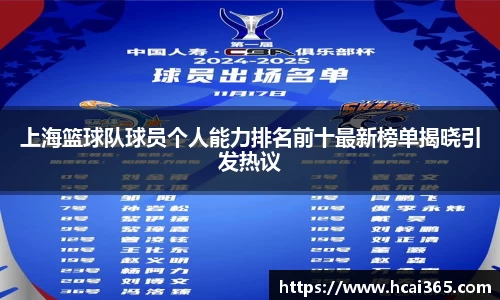 上海篮球队球员个人能力排名前十最新榜单揭晓引发热议